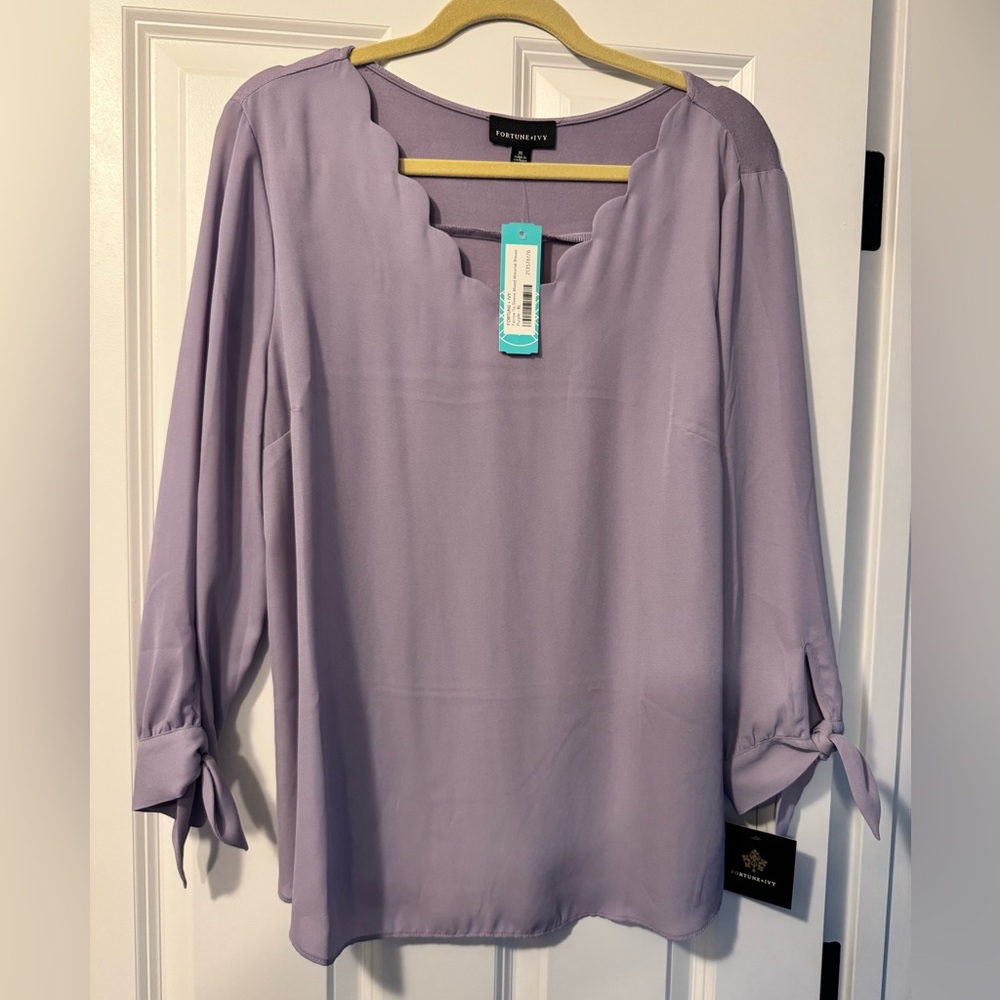 Fortune + Ivy Lavender Scallop Neck Blouse